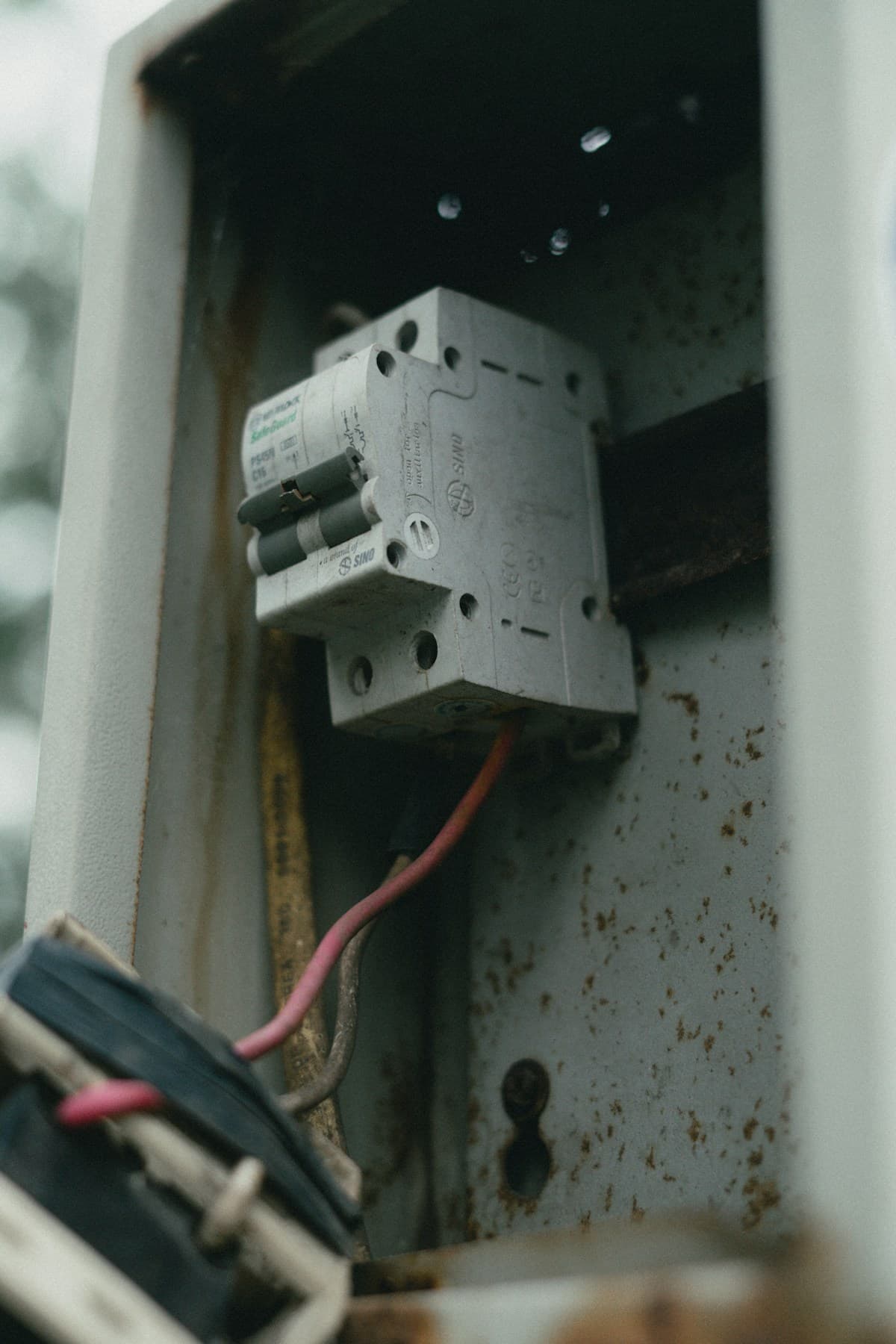 Electrical panel with circuit breakers and organized wiring